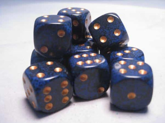 Cobalt Speckled D6 16mm Dobbelsteen Set (12 stuks)