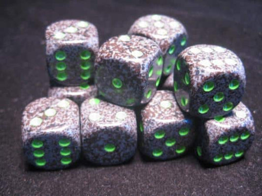 Earth Speckled D6 16mm Dobbelsteen Set (12 stuks)