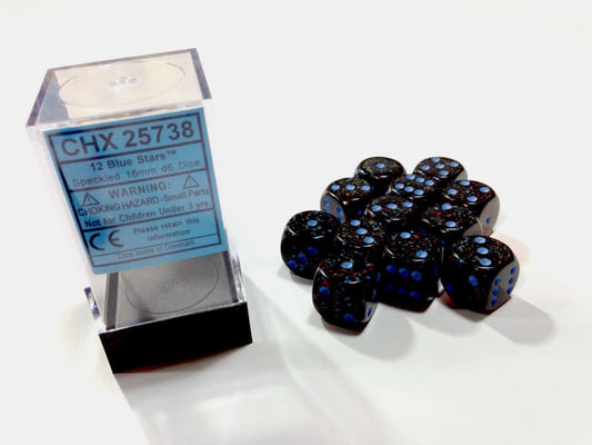 Blue Stars Speckled D6 16mm Dobbelsteen Set (12 stuks)