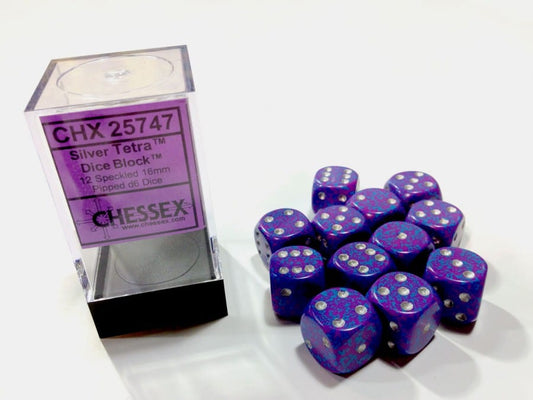 Silver Tetra Speckled D6 16mm Dobbelsteen Set (12 stuks)