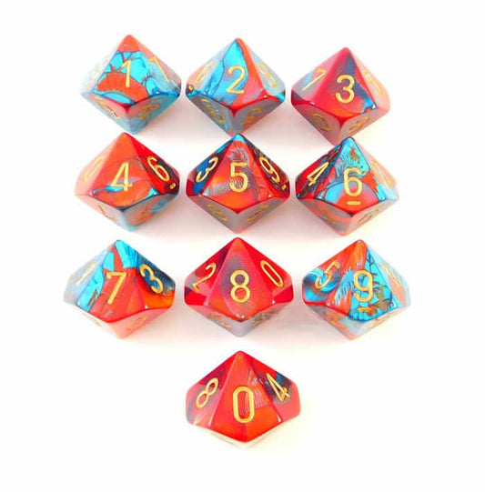 Gemini Red-Teal/gold D10 Dobbelsteen Set (10 stuks)