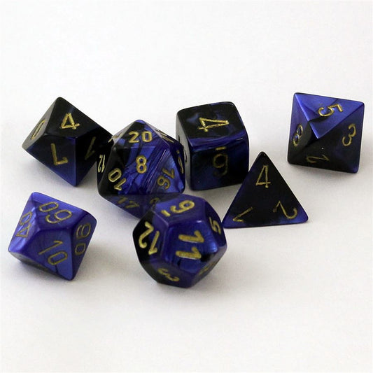 Gemini Black-Blue/gold Polydice Dobbelsteen Set (7 stuks)