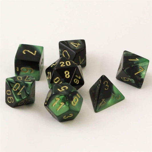 Gemini Black-Green/gold Polydice Dobbelsteen Set (7 stuks)