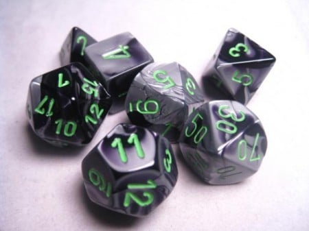 Gemini Black-Grey/green Polydice Dobbelsteen Set (7 stuks)