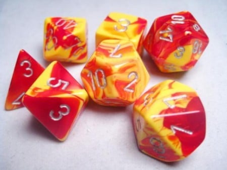 Gemini Red-Yellow/silver Polydice Dobbelsteen Set (7 stuks)