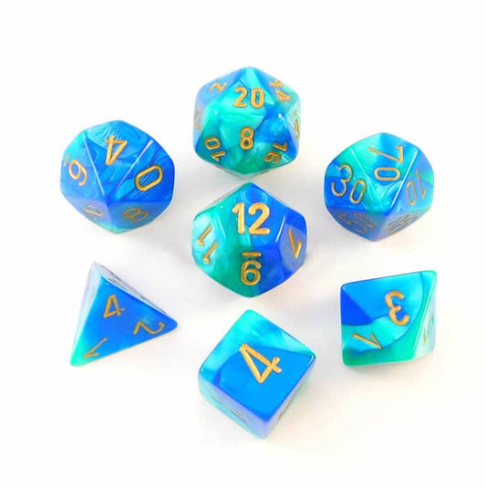 Gemini Blue-Teal/gold Polydice Dobbelsteen Set (7 stuks)