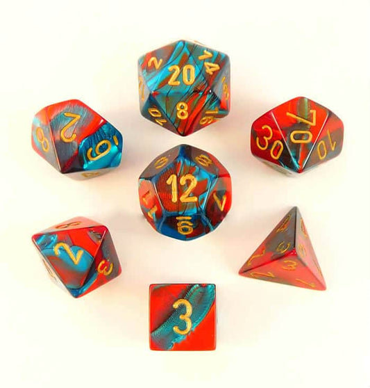 Gemini Red-Teal/gold Polydice Dobbelsteen Set (7 stuks)