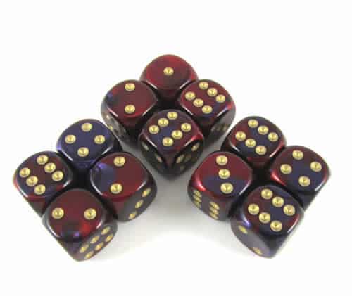Gemini Purple-Red/gold D6 16mm Dobbelsteen Set (12 stuks)