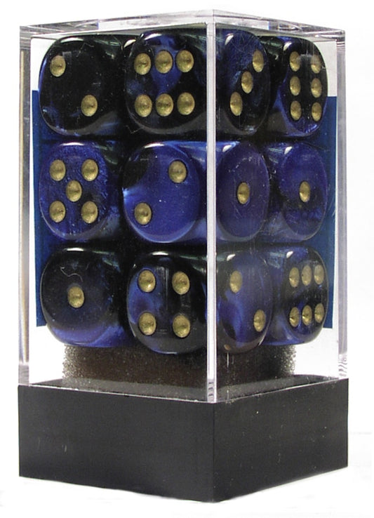 Gemini Black-Blue/gold D6 16mm Dobbelsteen Set (12 stuks)