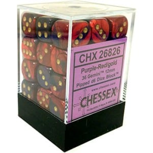 Gemini Purple-Red/gold D6 12mm Dobbelsteen Set (36 stuks)