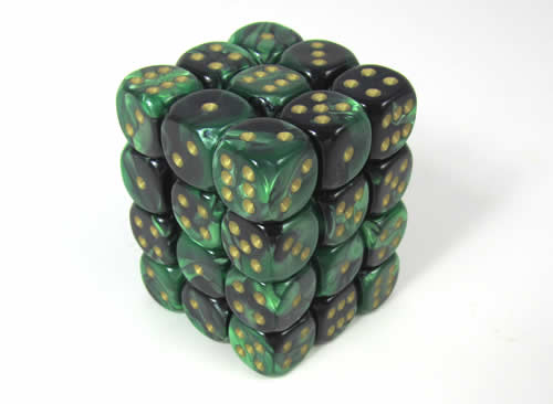 Gemini Black-Green/gold D6 12mm Dobbelsteen Set (36 stuks)
