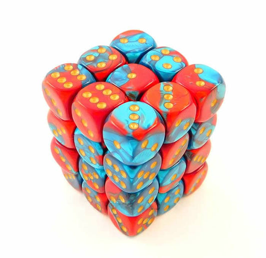 Gemini Red-Teal/gold D6 12mm Dobbelsteen Set (36 stuks)