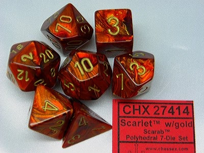 Scarab Scarlet/gold Polydice Dobbelsteen Set (7 stuks)