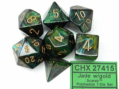 Scarab Jade/gold Polydice Dobbelsteen Set (7 stuks)