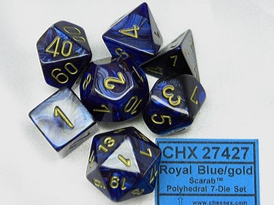 Scarab Royal Blue/gold Polydice Dobbelsteen Set (7 stuks)