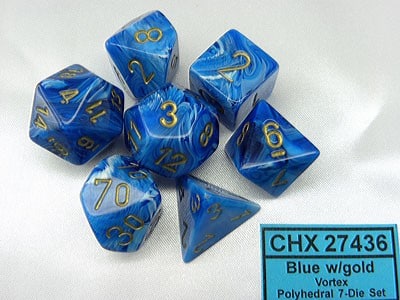 Vortex Blue/gold Polydice Dobbelsteen Set (7 stuks)