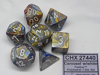 Festive Carousel/white Polydice Dobbelsteen Set (7 stuks)