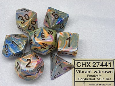 Festive Vibrant/brown Polydice Dobbelsteen Set (7 stuks)