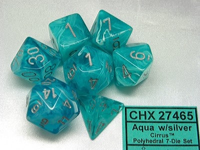 Cirrus Aqua/silver Polydice Dobbelsteen Set (7 stuks)