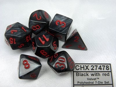 Velvet Black/red Polydice Dobbelsteen Set (7 stuks)