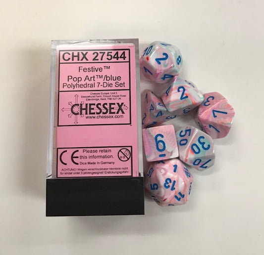 Festive Pop Art/blue Polydice Dobbelsteen Set (7 stuks)
