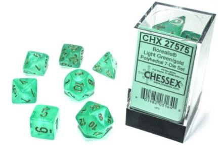Borealis Polyhedral Light Green/gold Luminary Dice Set (7 pieces)