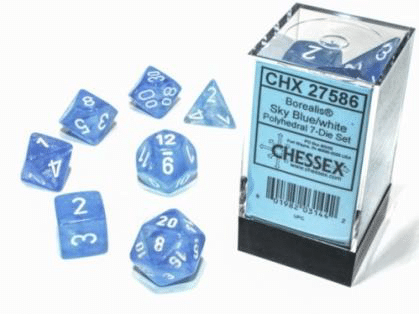 Borealis Polyhedral Sky Blue/white Dice Set (7 pieces)