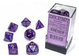 Borealis Polyhedral Royal Purple/gold Luminary Dice Set (7 pieces)