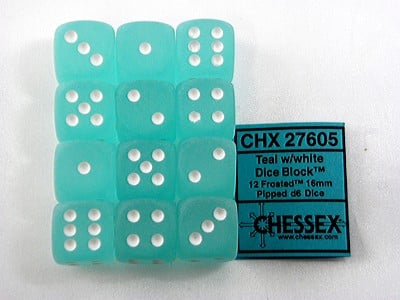 Frosted Teal/white D6 12mm Dobbelsteen Set (36 stuks)