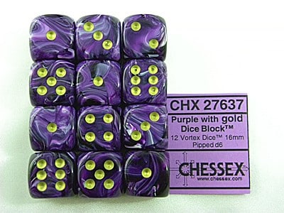 Vortex Purple/gold D6 16mm Dobbelsteen Set (12 stuks)