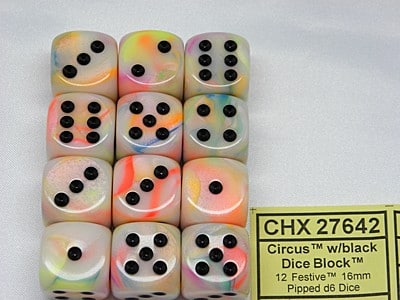 Festive Circus/black D6 16mm Dobbelsteen Set (12 stuks)
