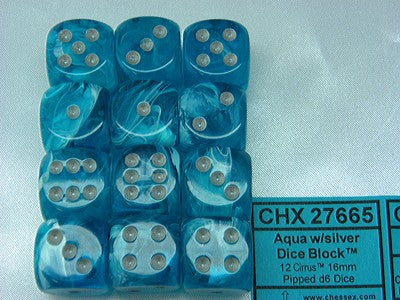 Cirrus Aqua/silver D6 16mm Dobbelsteen Set (12 stuks)