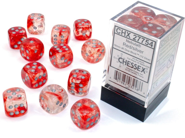 Nebula Red/silver Luminary D6 16mm Dobbelsteen Set (12 stuks)