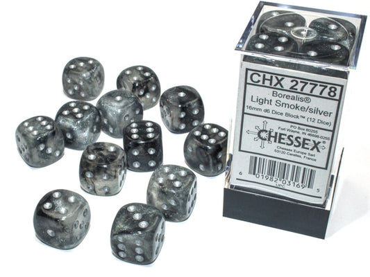 Borealis D6 16mm Light Smoke/silver Luminary Dobbelsteen Set (12 stuks)