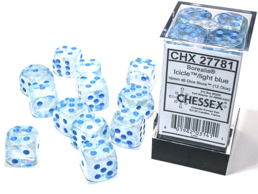 Borealis D6 16mm Icicle/light blue Luminary Dobbelsteen Set (12 stuks)