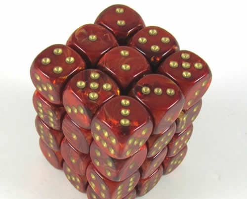 Scarab Scarlet/gold D6 12mm Dobbelsteen Set (36 stuks)
