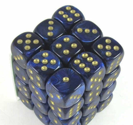 Scarab Royal Blue/gold D6 12mm Dobbelsteen Set (36 stuks)