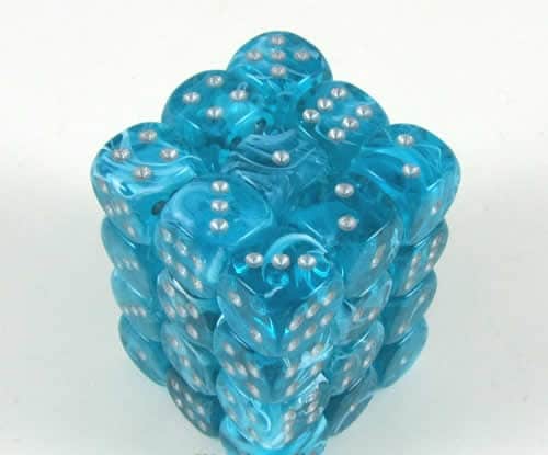 Cirrus Aqua/silver D6 12mm Dobbelsteen Set (36 stuks)