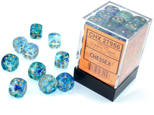 Nebula Oceanic/gold Luminary D6 12mm Dobbelsteen Set (36 stuks)
