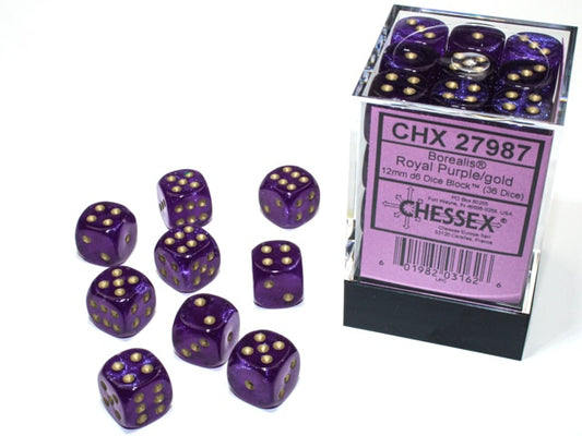 Borealis D6 12mm Royal Purple/gold Luminary Dobbelsteen Set (36 stuks)