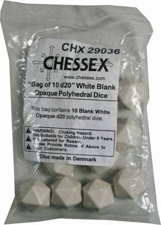 Opaque White Blanc D20 Dobbelsteen Set (10 stuks)
