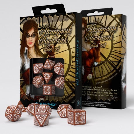 Steampunk - Clockwork Caramel & White Dice Set (7)